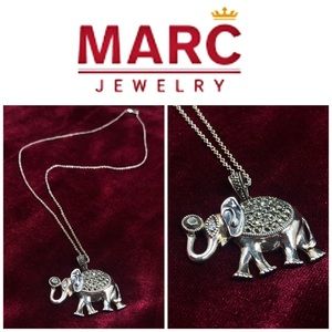 Marc 925 Sterling Silver Swarovski Crystal and Marcasite Elephant Necklace